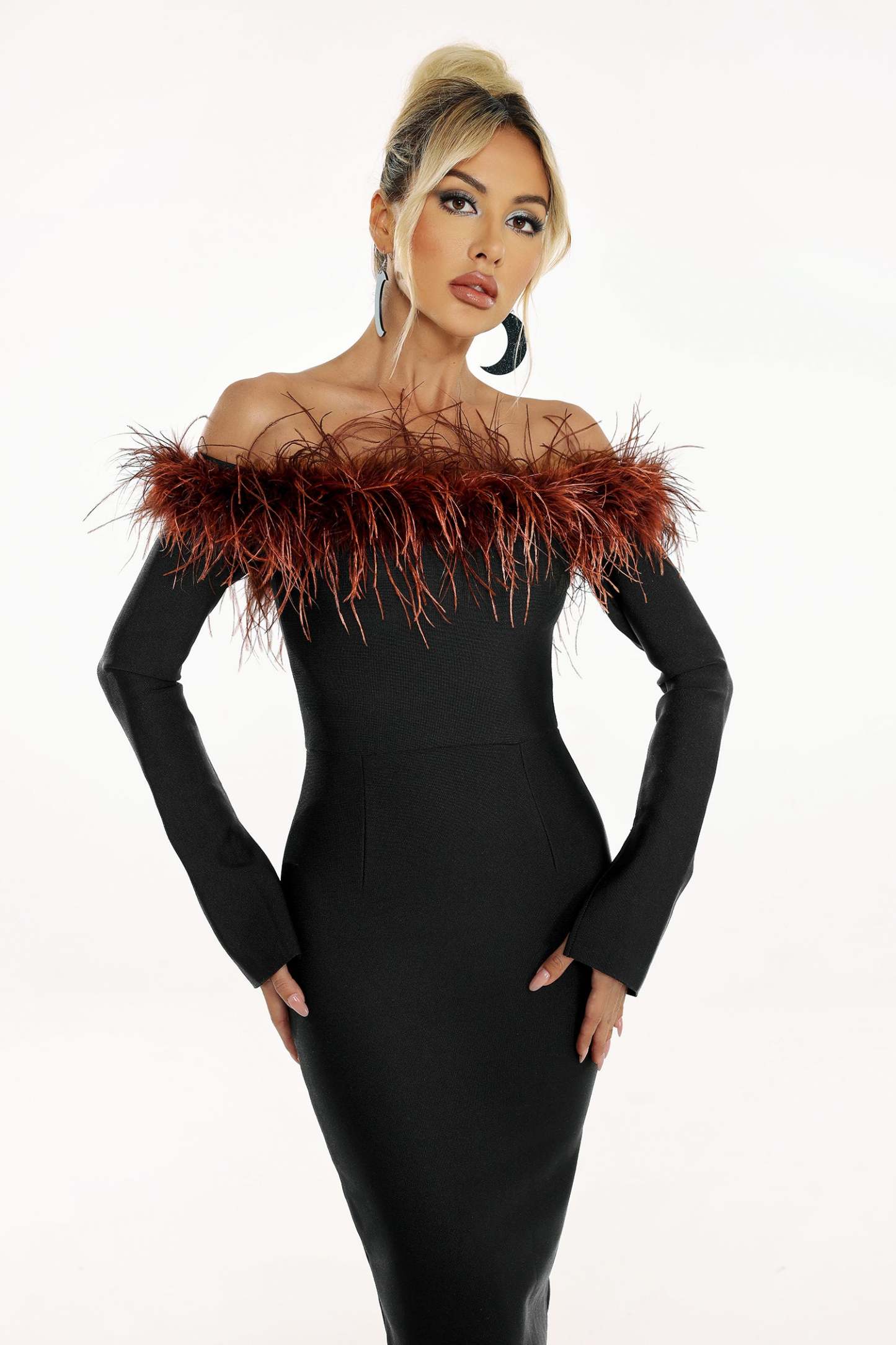 Kate Feather Strapless Bandage Dress