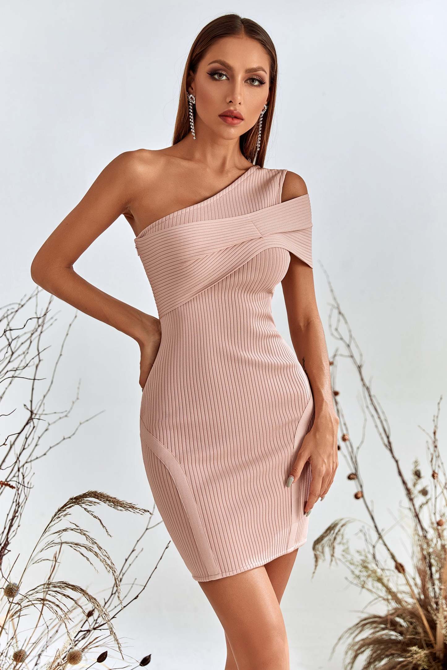Knlya One Shoulder Mini Bandage Dress - Bellabarnett