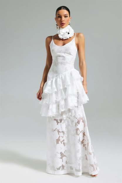 Kuller Flower Lace Ruffled Maxi Dress