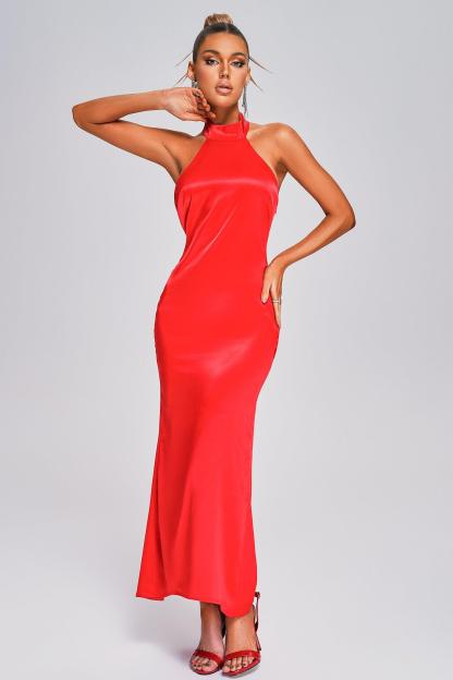 Lillian Halter Satin Maxi Dress - Bellabarnett