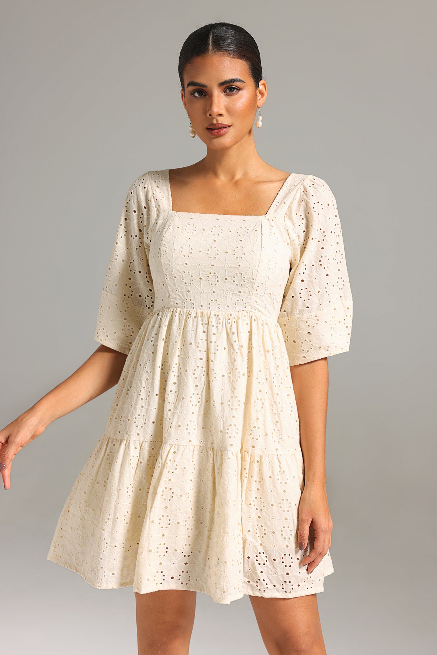 Maci Square-cut Collar Lace Mini Dress