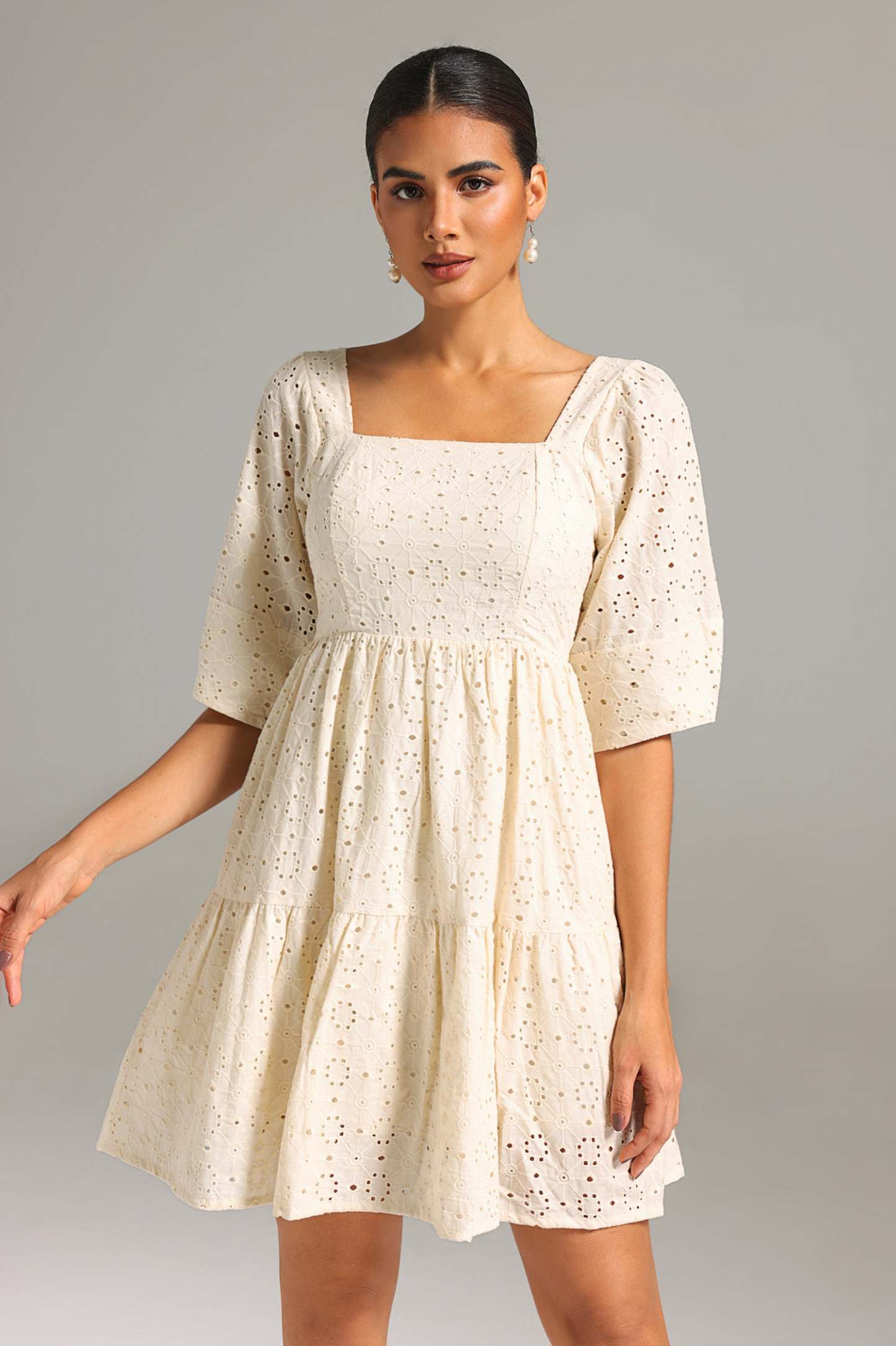 Maci Square-cut Collar Lace Mini Dress