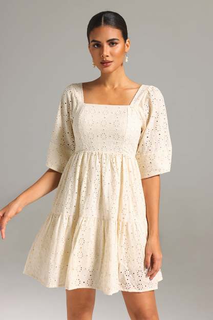 Maci Square-cut Collar Lace Mini Dress