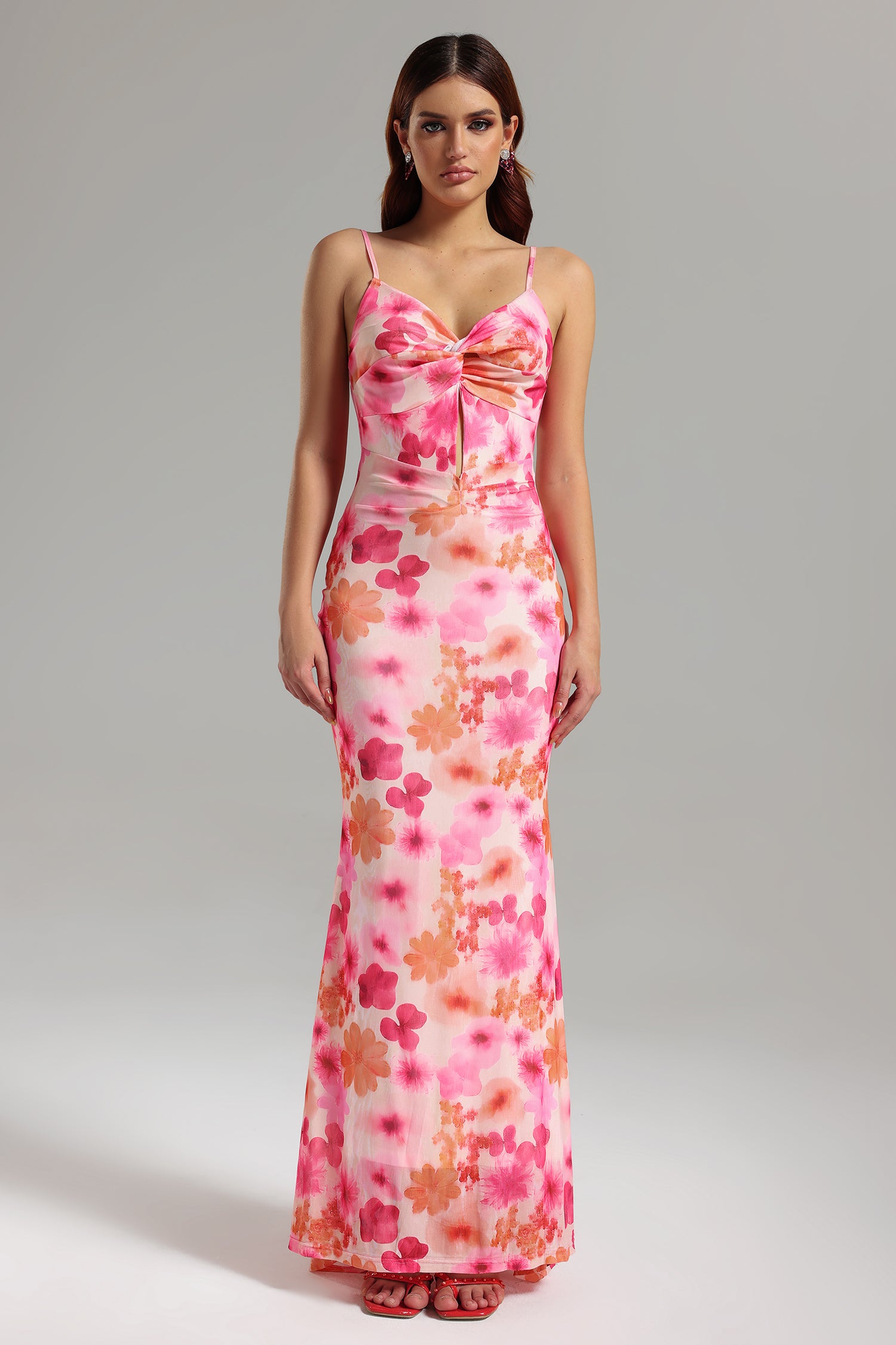 Magdalena Cut Out Printed Mesh Maxi Dress