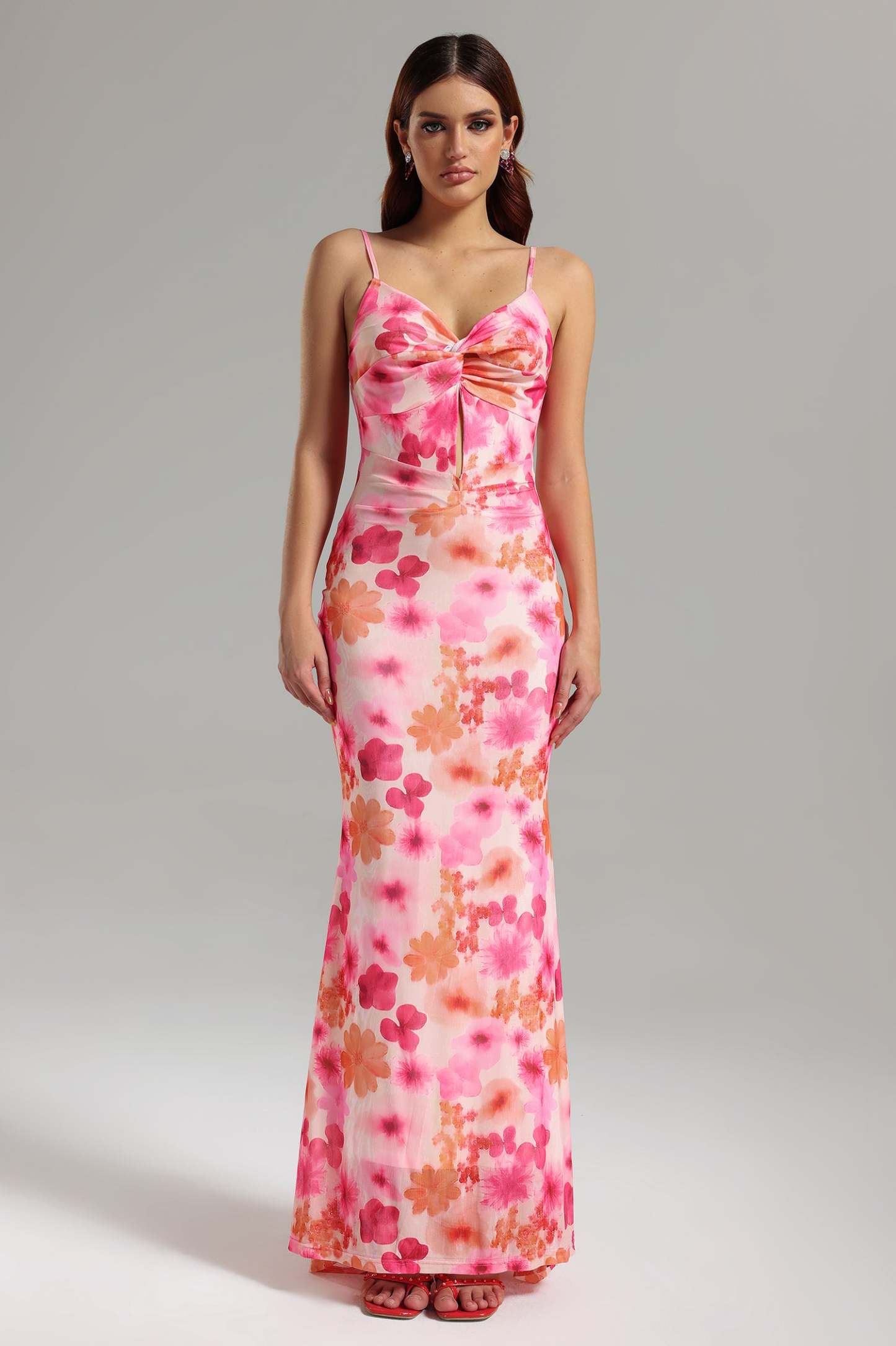 Magdalena Cut Out Printed Mesh Maxi Dress