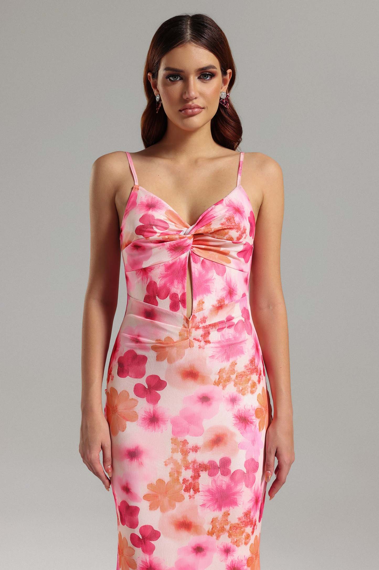 Magdalena Cut Out Printed Mesh Maxi Dress