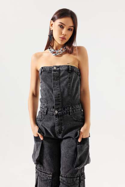 Minon Tube Denim Jumpsuit