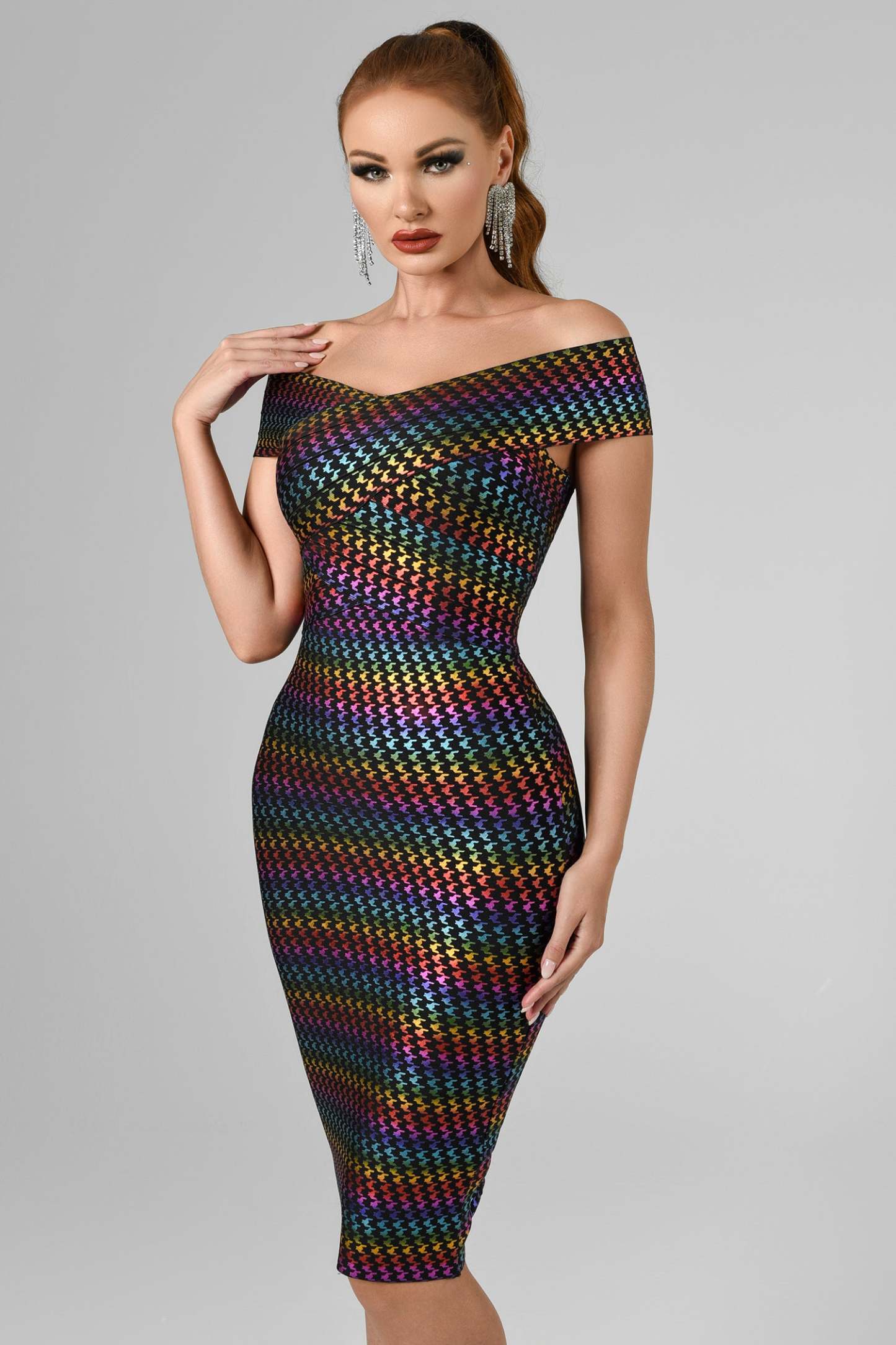 Mota Off Shoulder Midi Bandage Dress - Bellabarnett