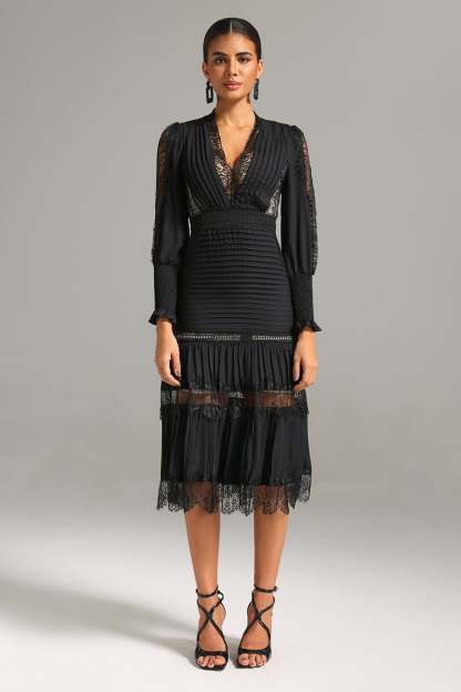 Petra V Neck Lace Midi Dress