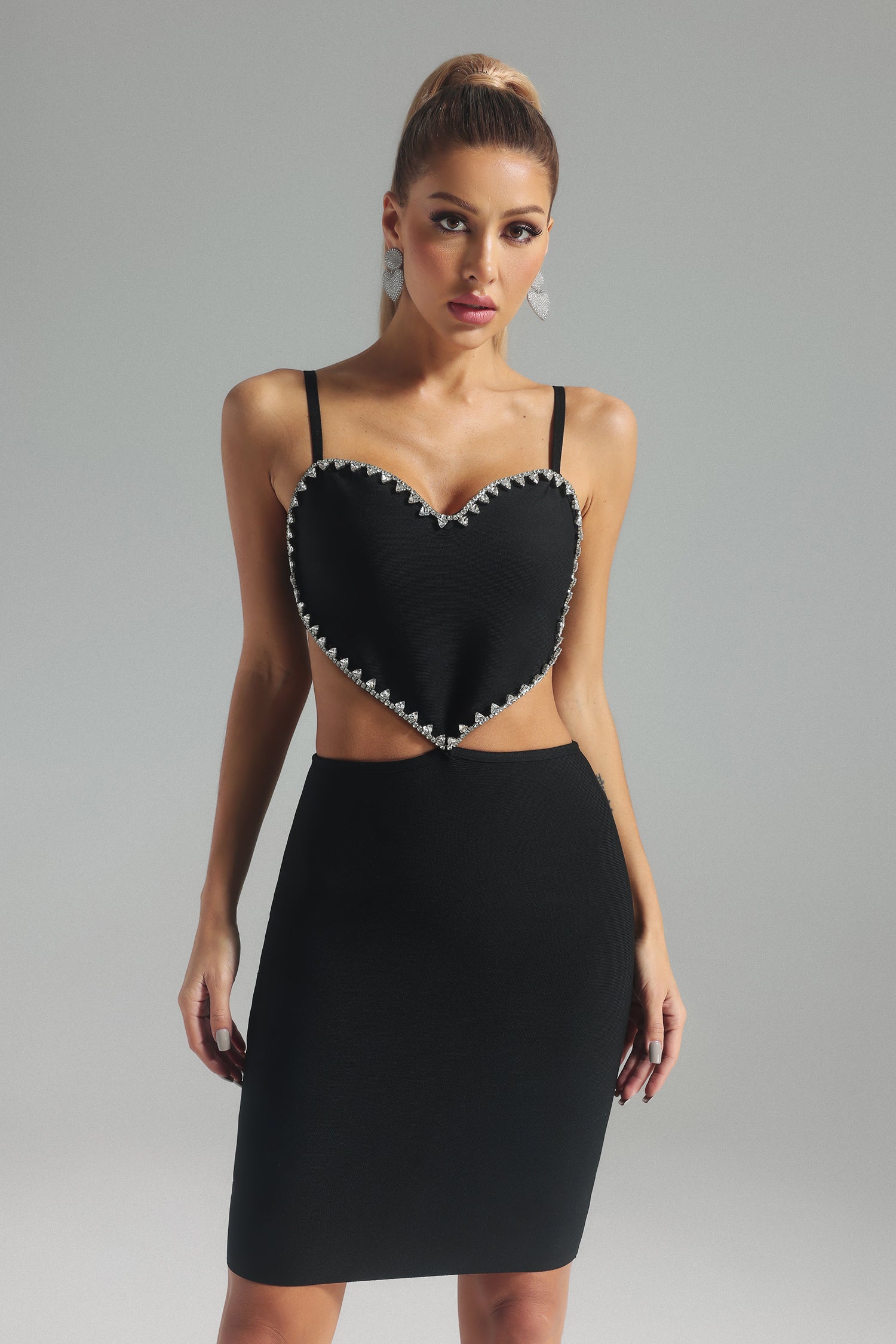 Phoebe Heart Diamond Embellished Midi Bandage Dress
