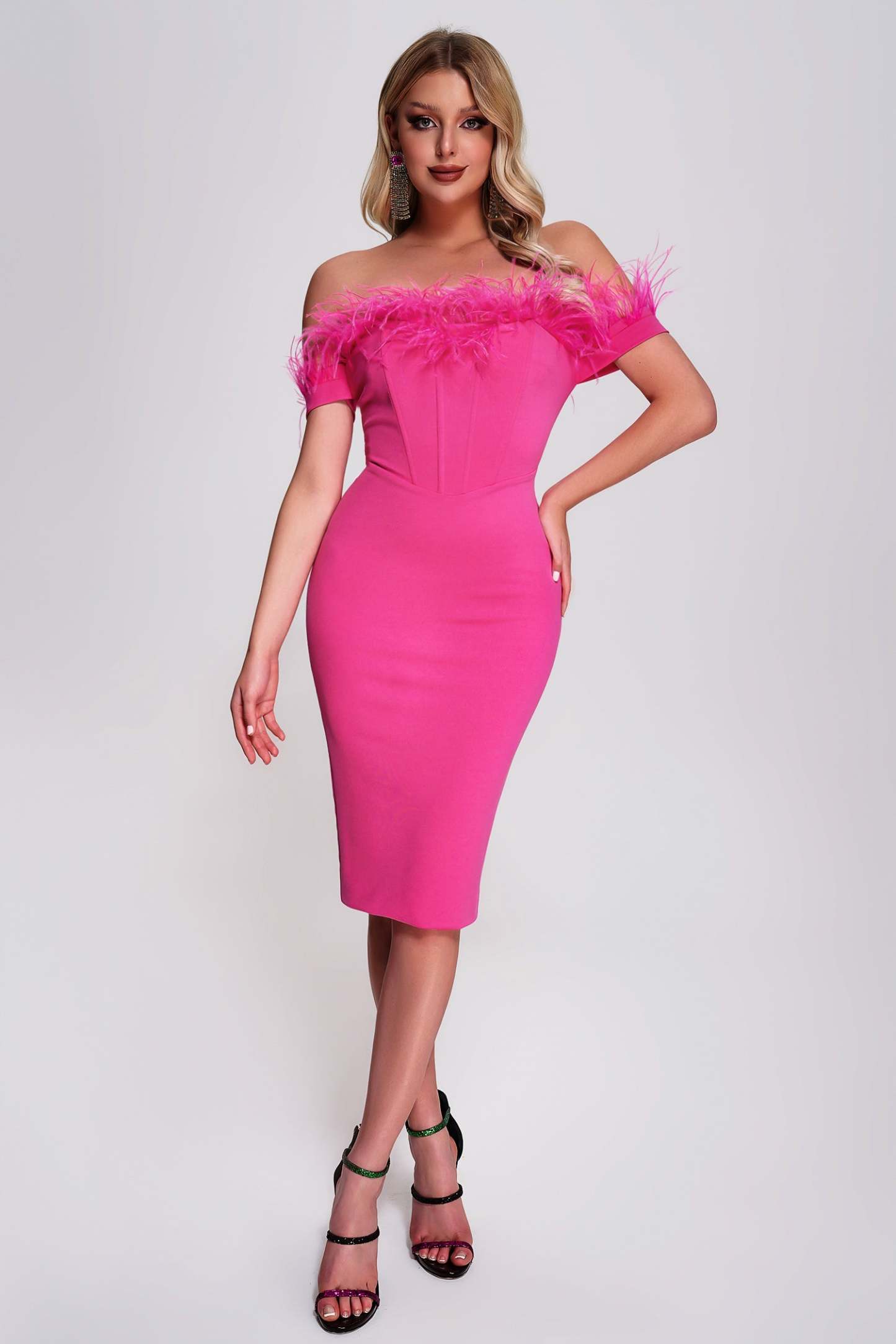 Saffie Off Shoulder Midi Bandage Dress