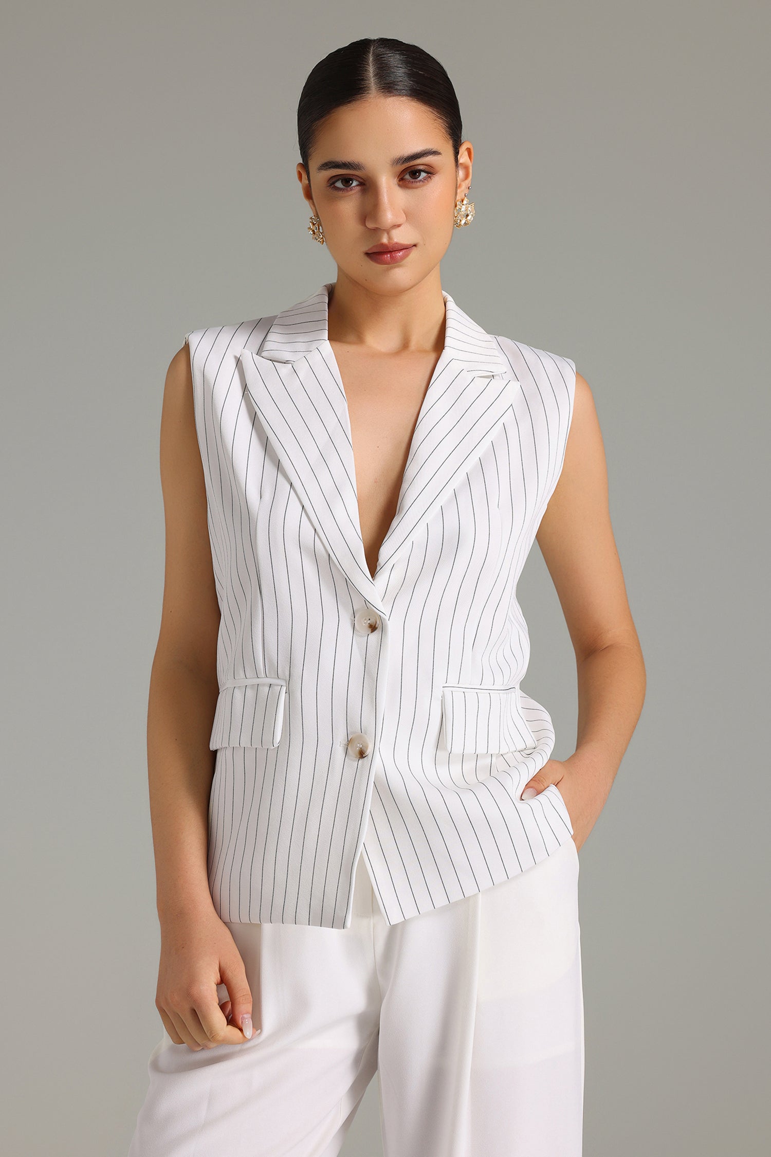 Serena Deep-V Stripe Vest