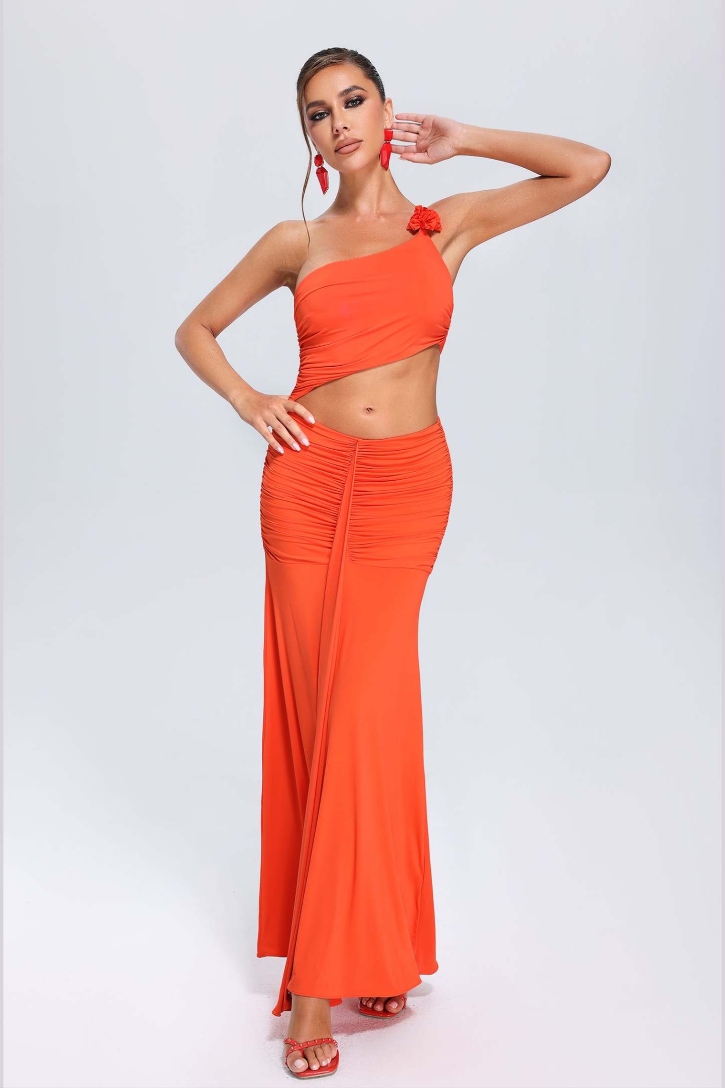 Suku One-Shoulder Ruched Maxi Dress