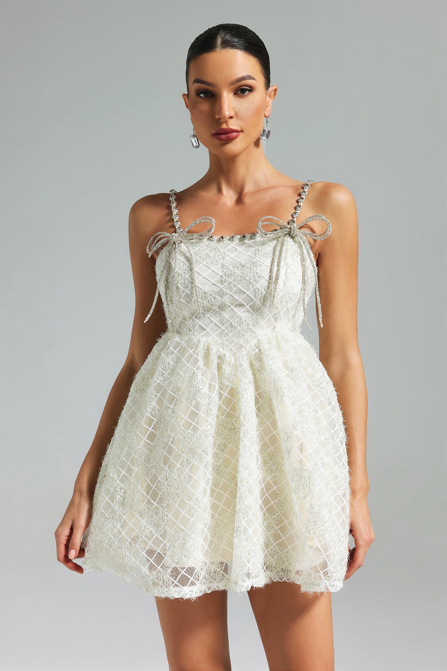 Teela Diamante Bow Mesh Mini Dress