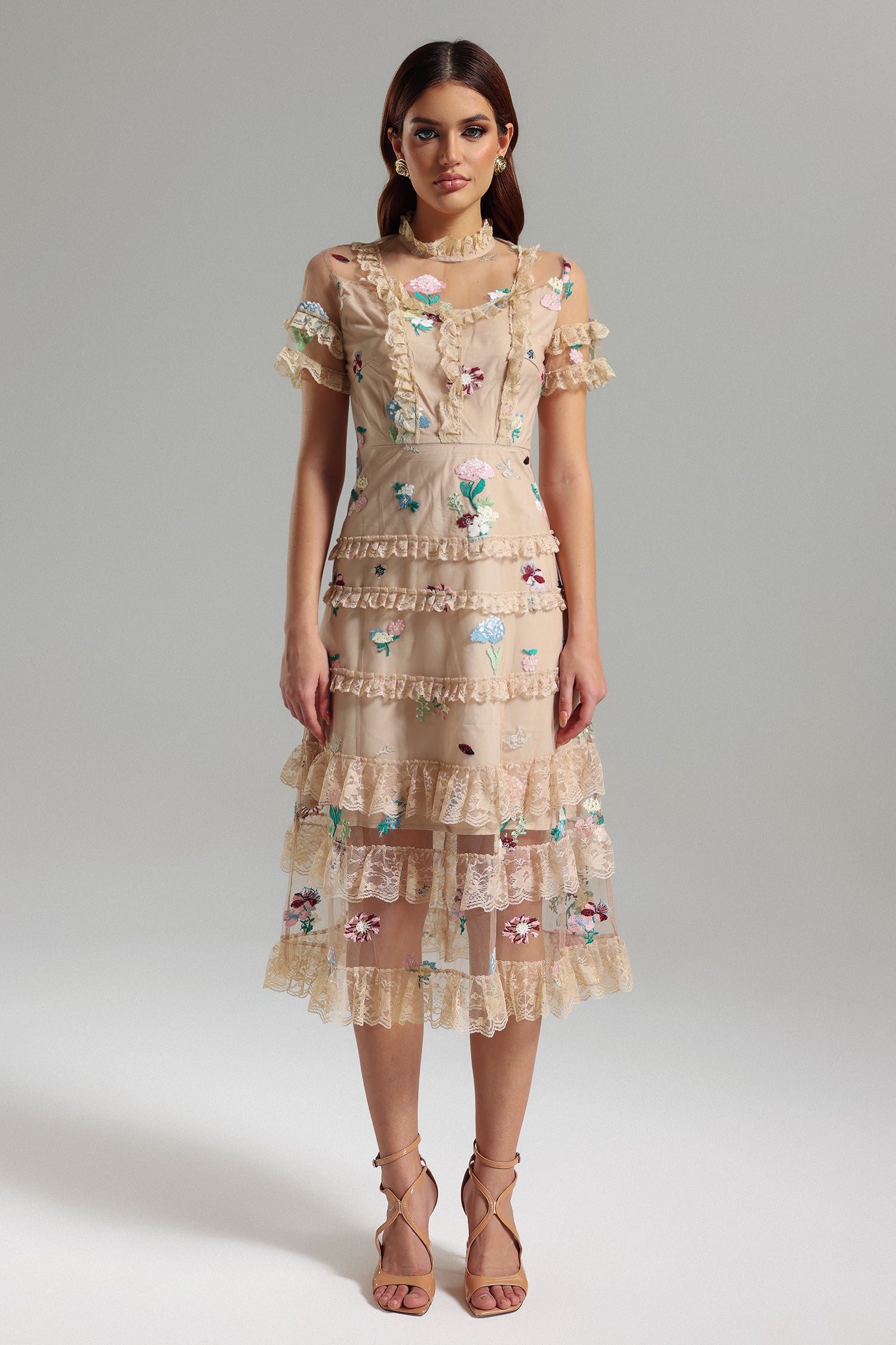 Terlyn Embroidery Lace Midi Dress