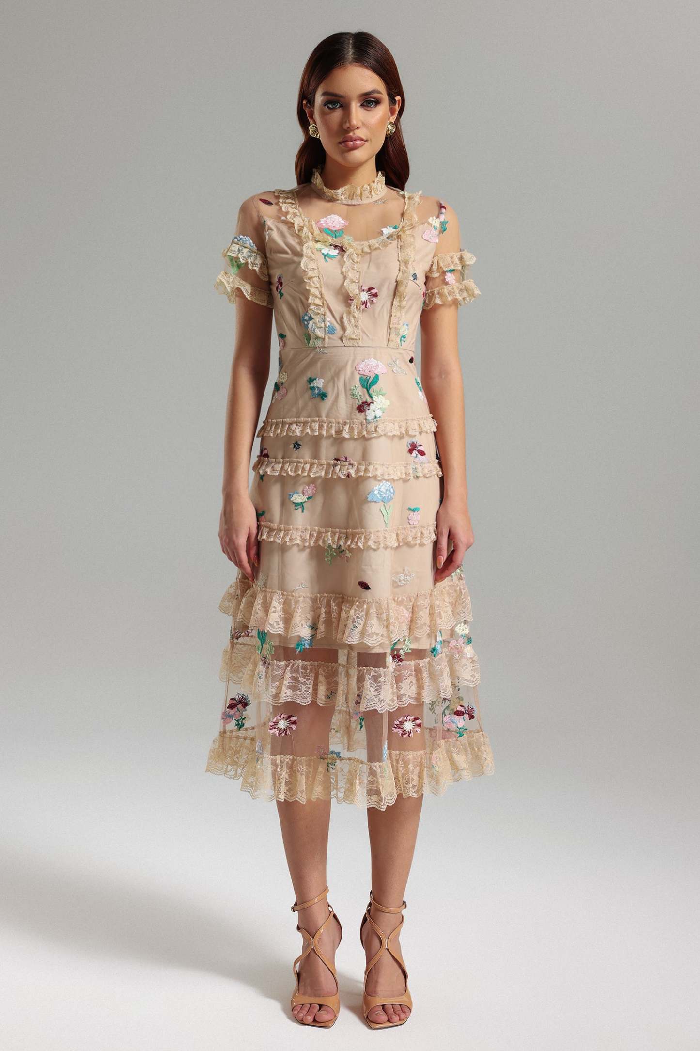 Terlyn Embroidery Lace Midi Dress