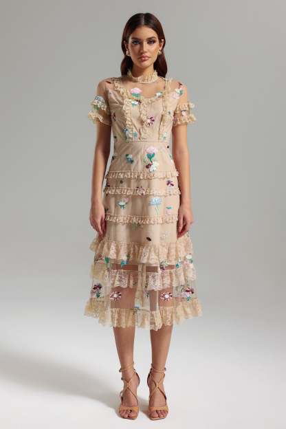 Terlyn Embroidery Lace Midi Dress