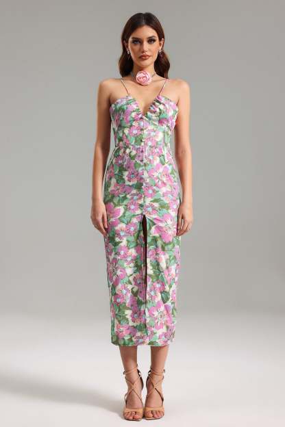 Vako Printed Slit Midi Dress