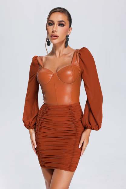Villa Eco-Leather Ruched Mini Dress