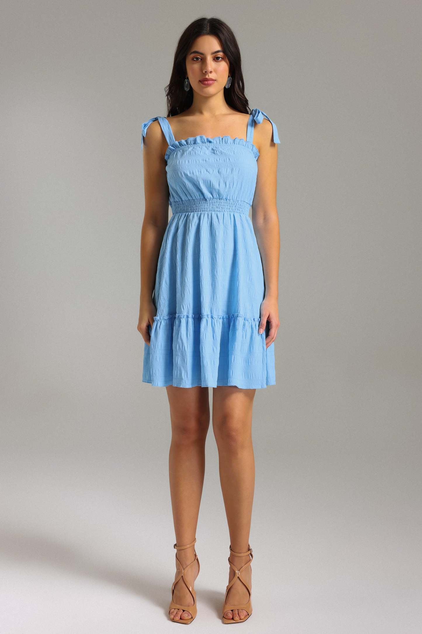Vinly Halter Ruffle Mini Dress - Blue