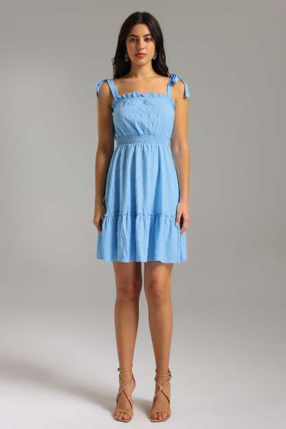 Vinly Halter Ruffle Mini Dress - Blue