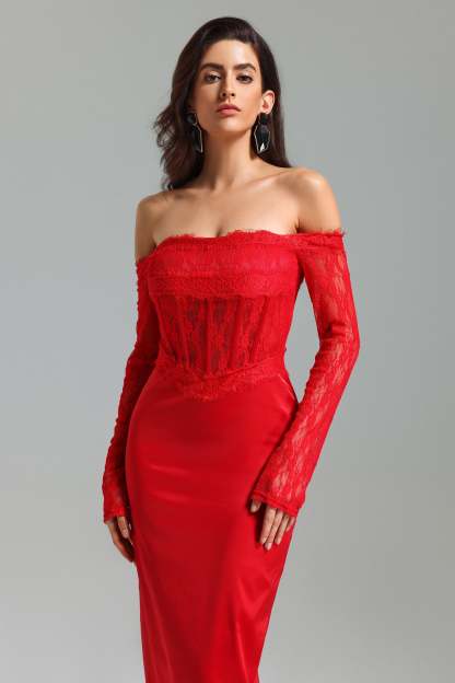 Wedasa Lace Off Shoulder Maxi Dress