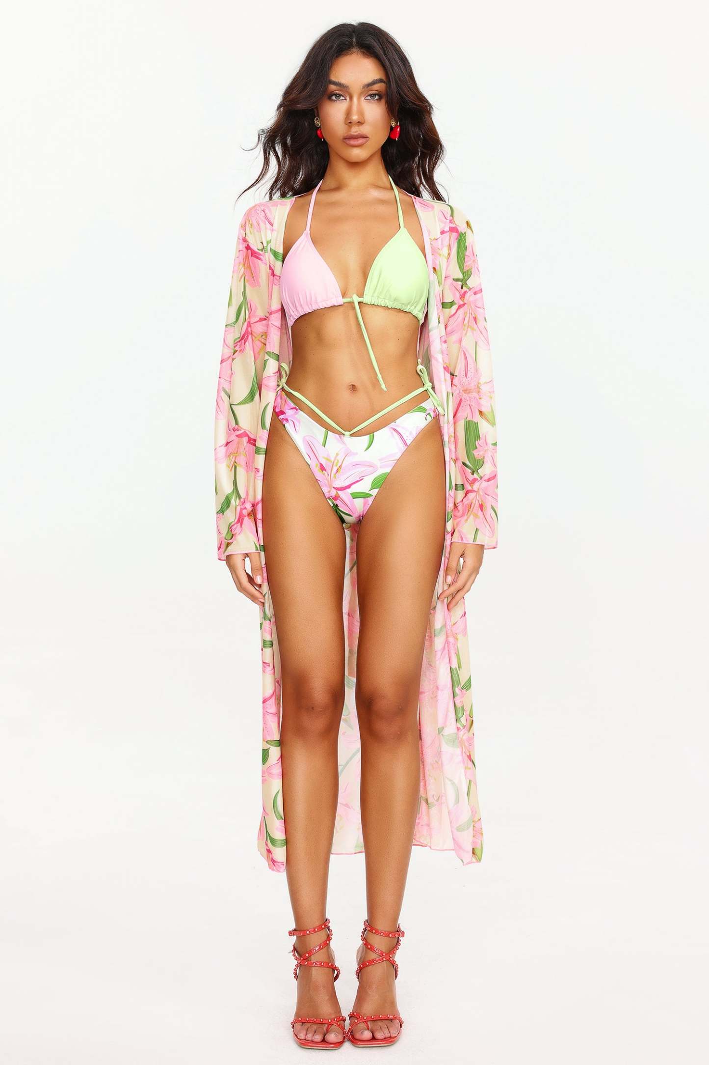 Zarinny Flower Print Bikini Three Piece Set