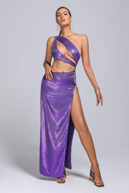 Benase Cutout Sequin Slit Maxi Dress - Bellabarnett