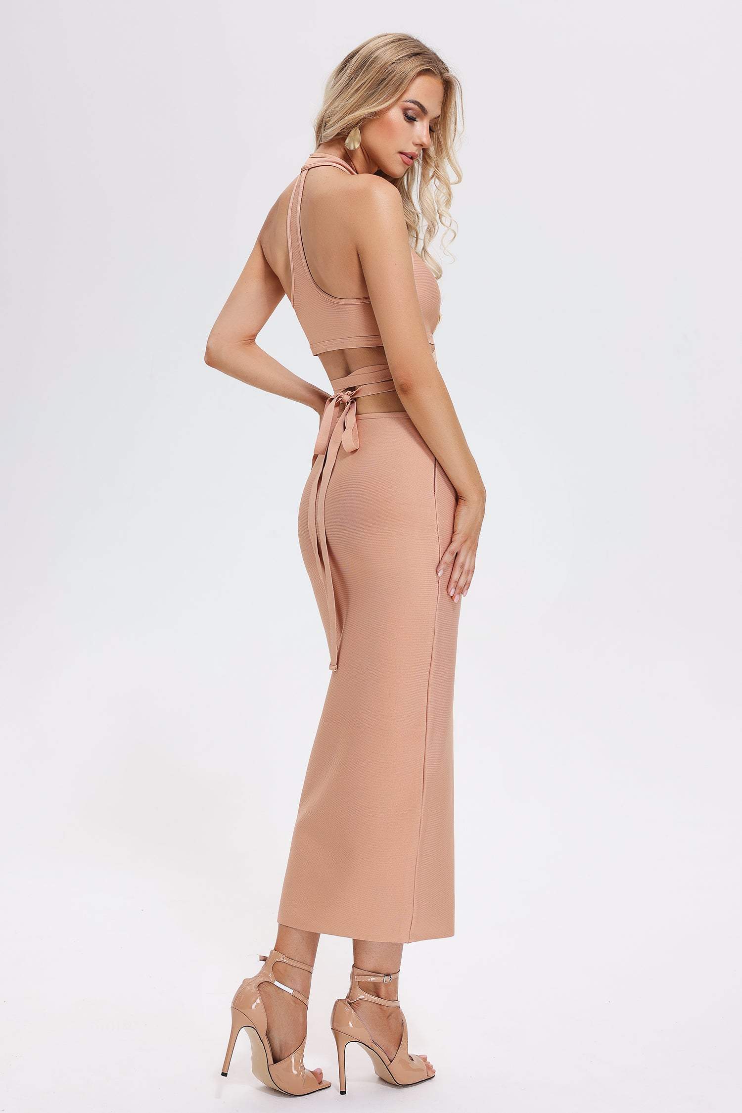 Gabrielle Halterneck Bandage Dress-Pink