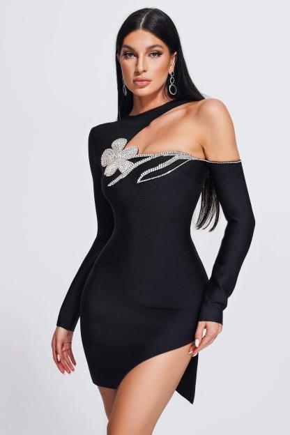 Claudia Diamonate Mini Bandage Dress - Black - Bellabarnett