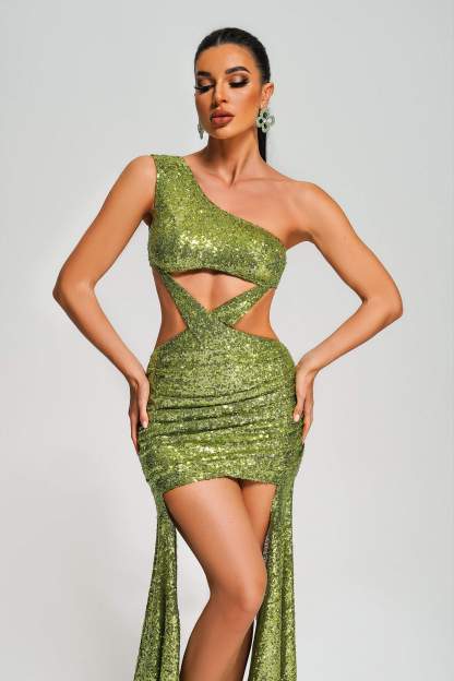 Raola One Shoulder Sequin Cutout Mini Dress