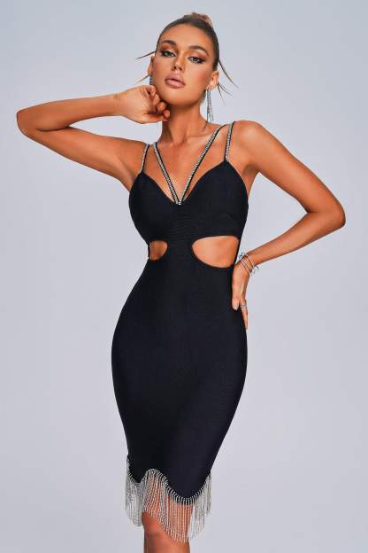 Chala Rhinestone Tassel Mini Bandage Dress