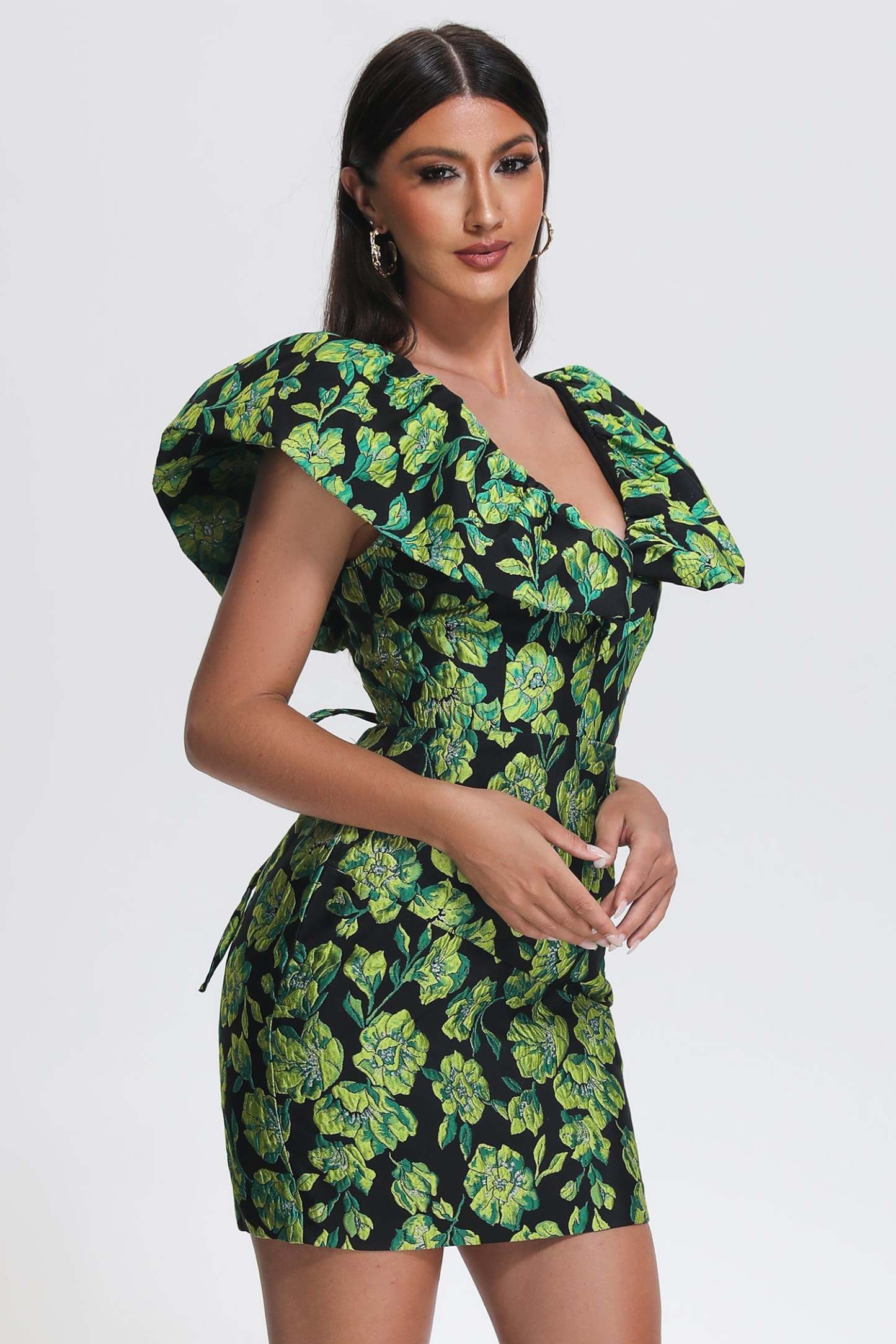 Mary Jacquard Backless Mini Dress - Green