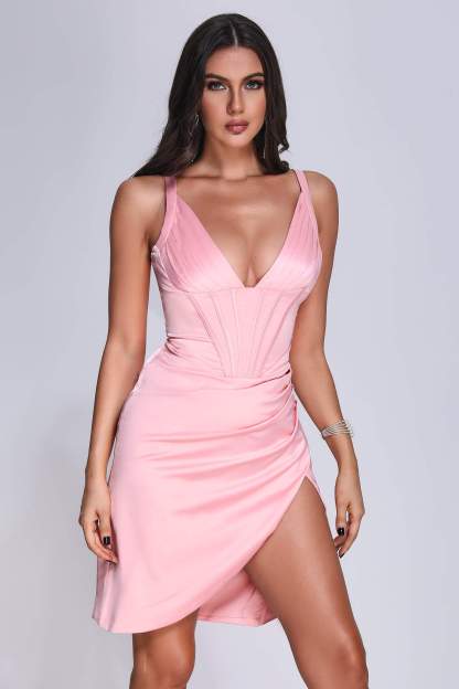 Zuelia Corset Satin Mini Dress - Pink