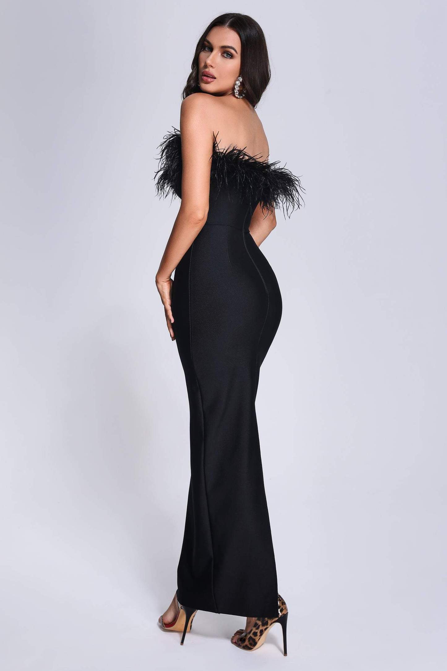Xuliy Feather Maxi Bandage Dress