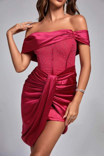 Nahla Diamonate Satin Mini Dress - Pink