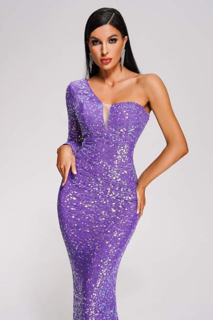 Jacqueline One Shoulder Sequin Maxi Dress