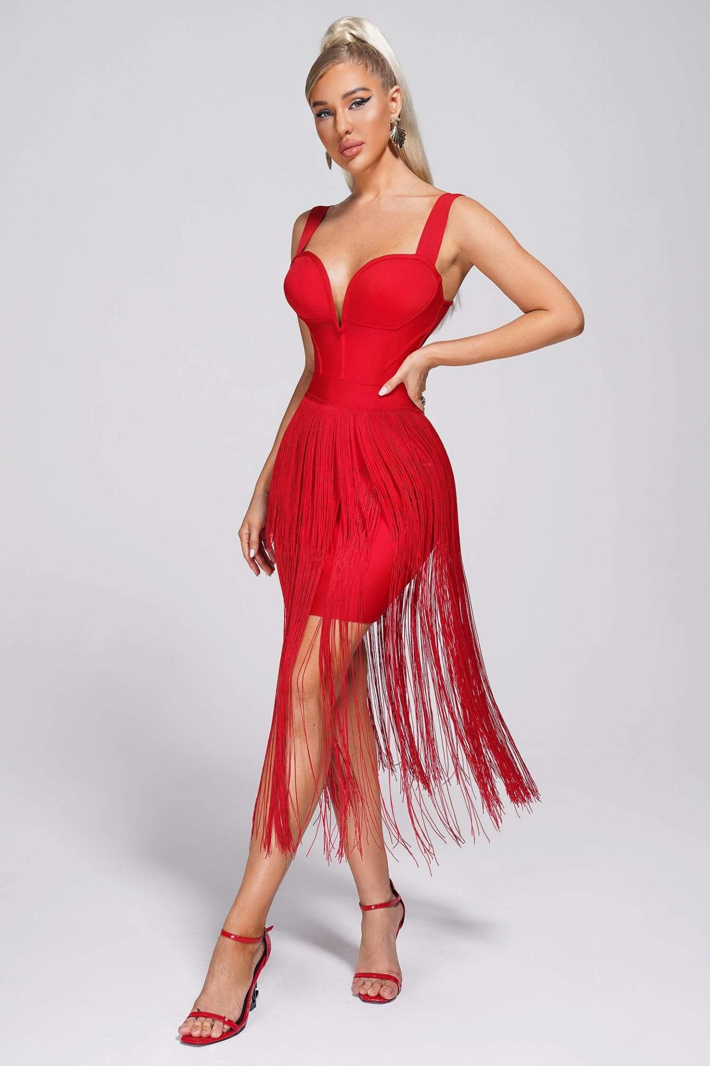Cersih Tassel Midi Bandage Dress - Bellabarnett