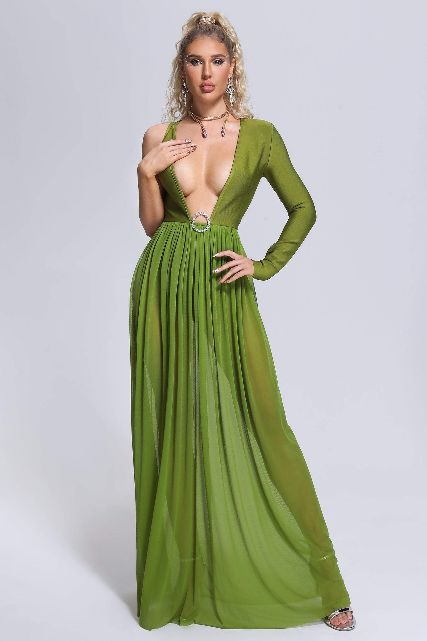 Mensa Deep-V Maxi Bandage Dress