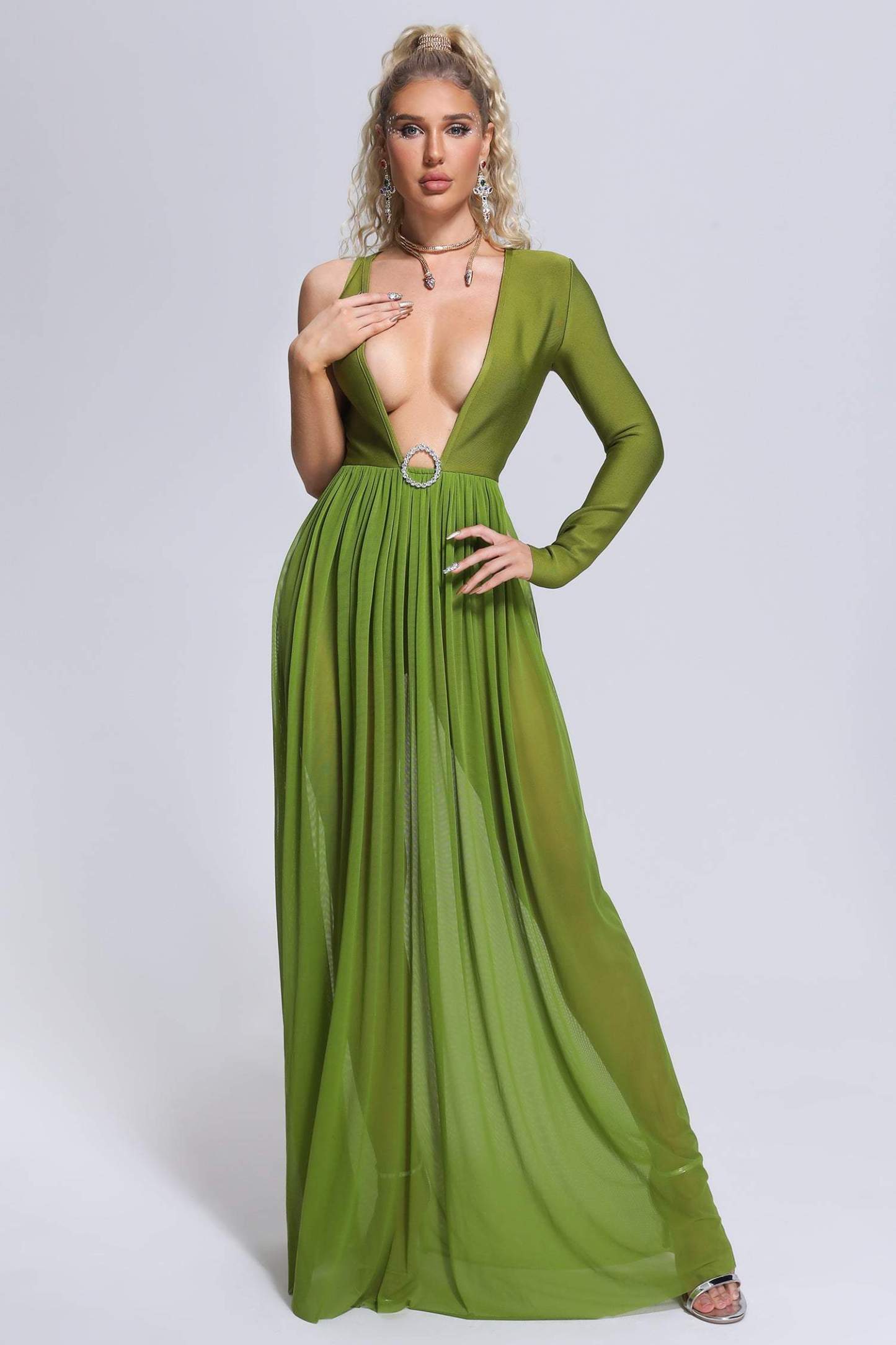 Mensa Deep-V Maxi Bandage Dress