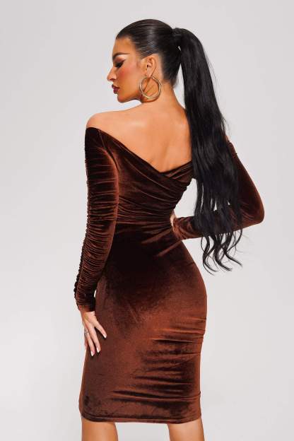 Tade Off Shoulder Velvet Midi Dress