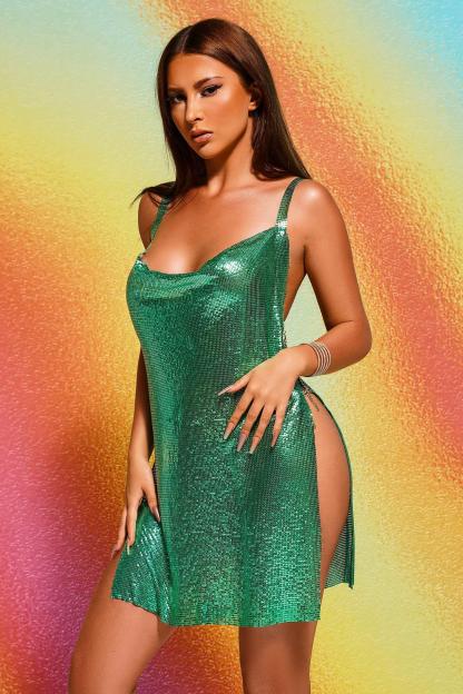 Roseau Metallic Mesh Mini Dress - Bellabarnett