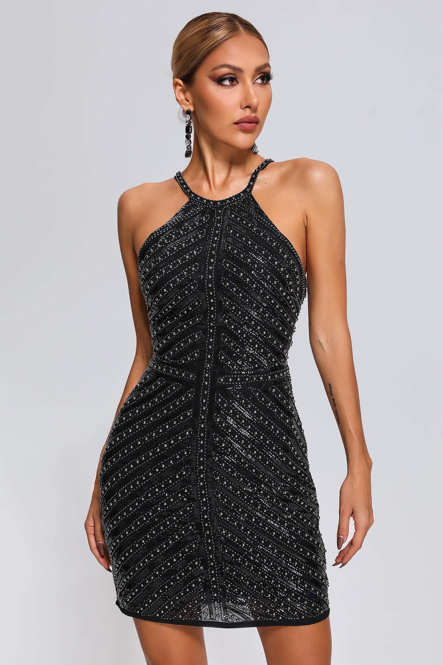 Saturn Halter Embellished Mini Dress - Bellabarnett