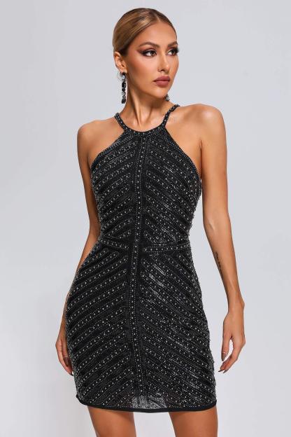 Saturn Halter Embellished Mini Dress - Bellabarnett