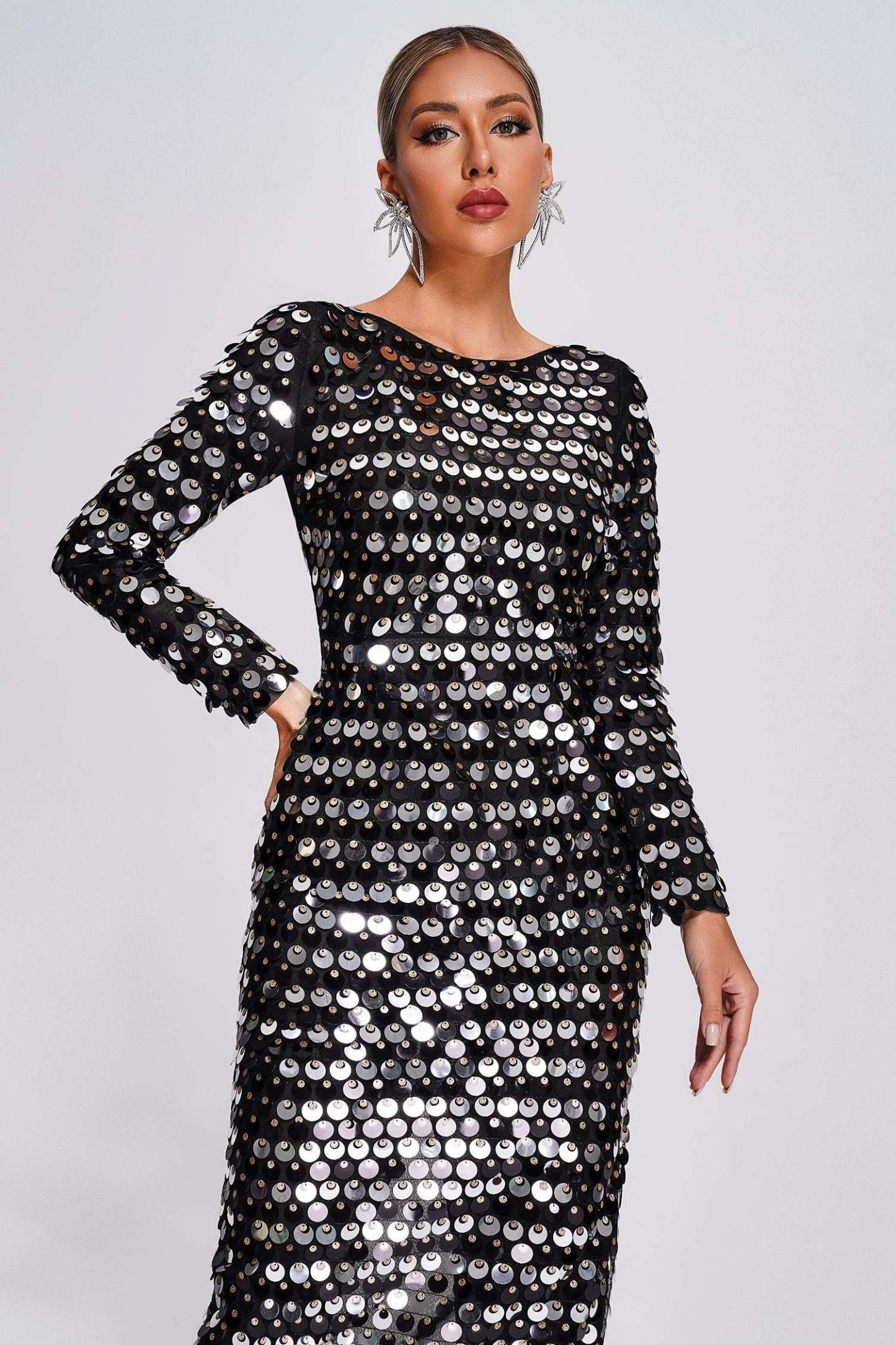 Gerianna Sequin Backless Maxi Dress - Black