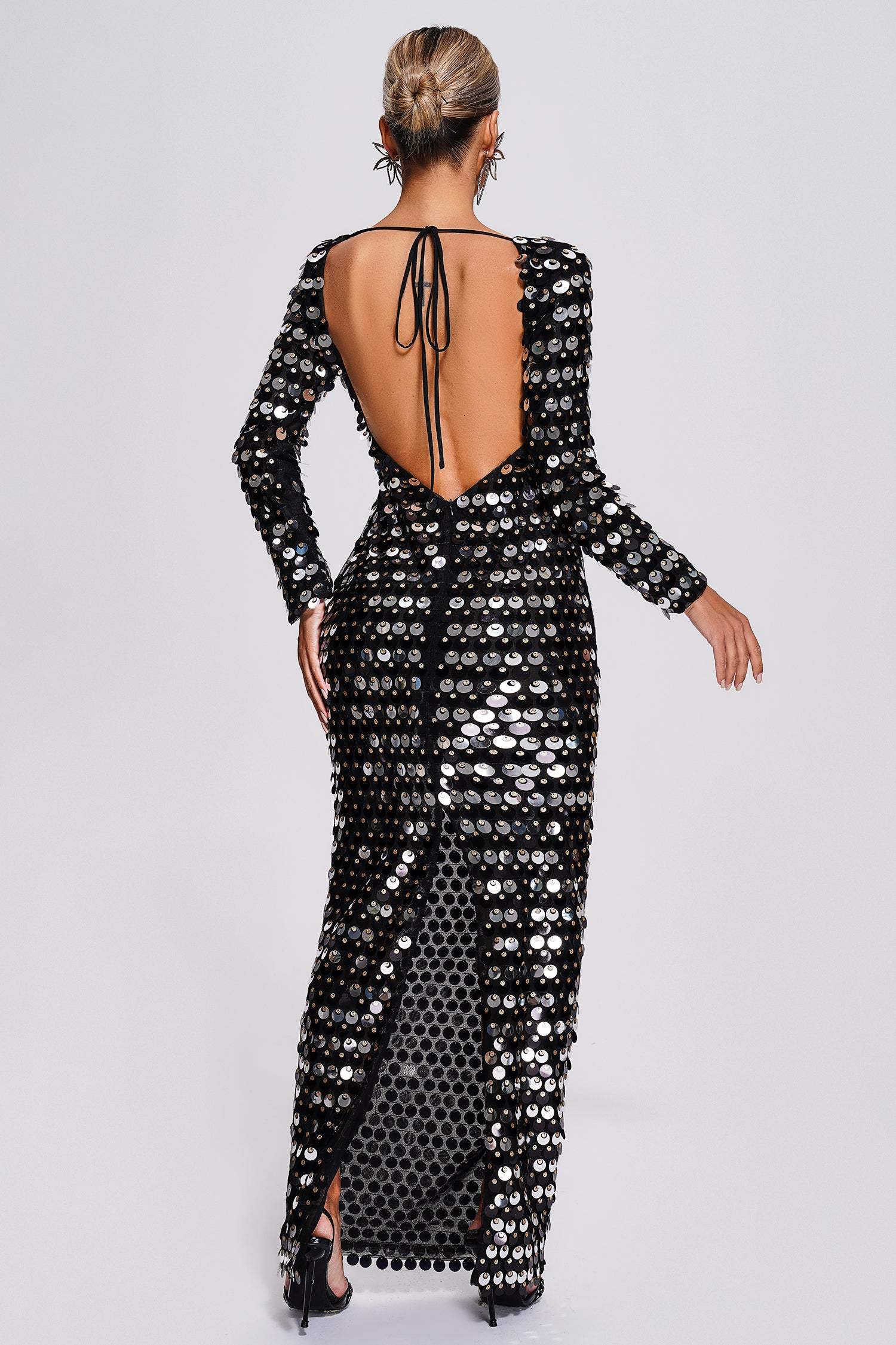 Gerianna Sequin Backless Maxi Dress - Black