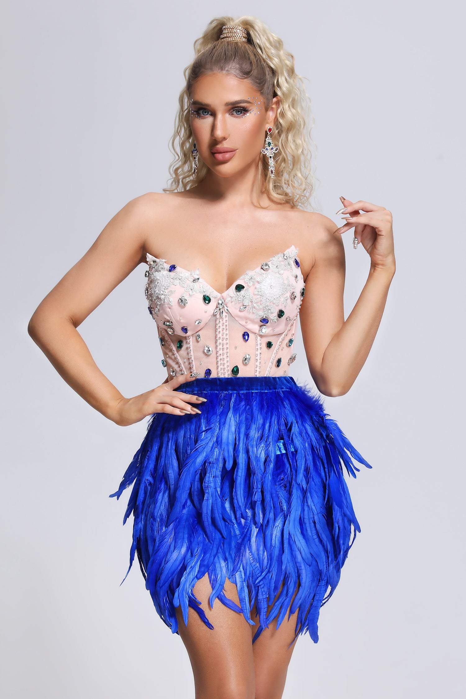 Diamonds In The Sky Feather Diamonate Mini Dress