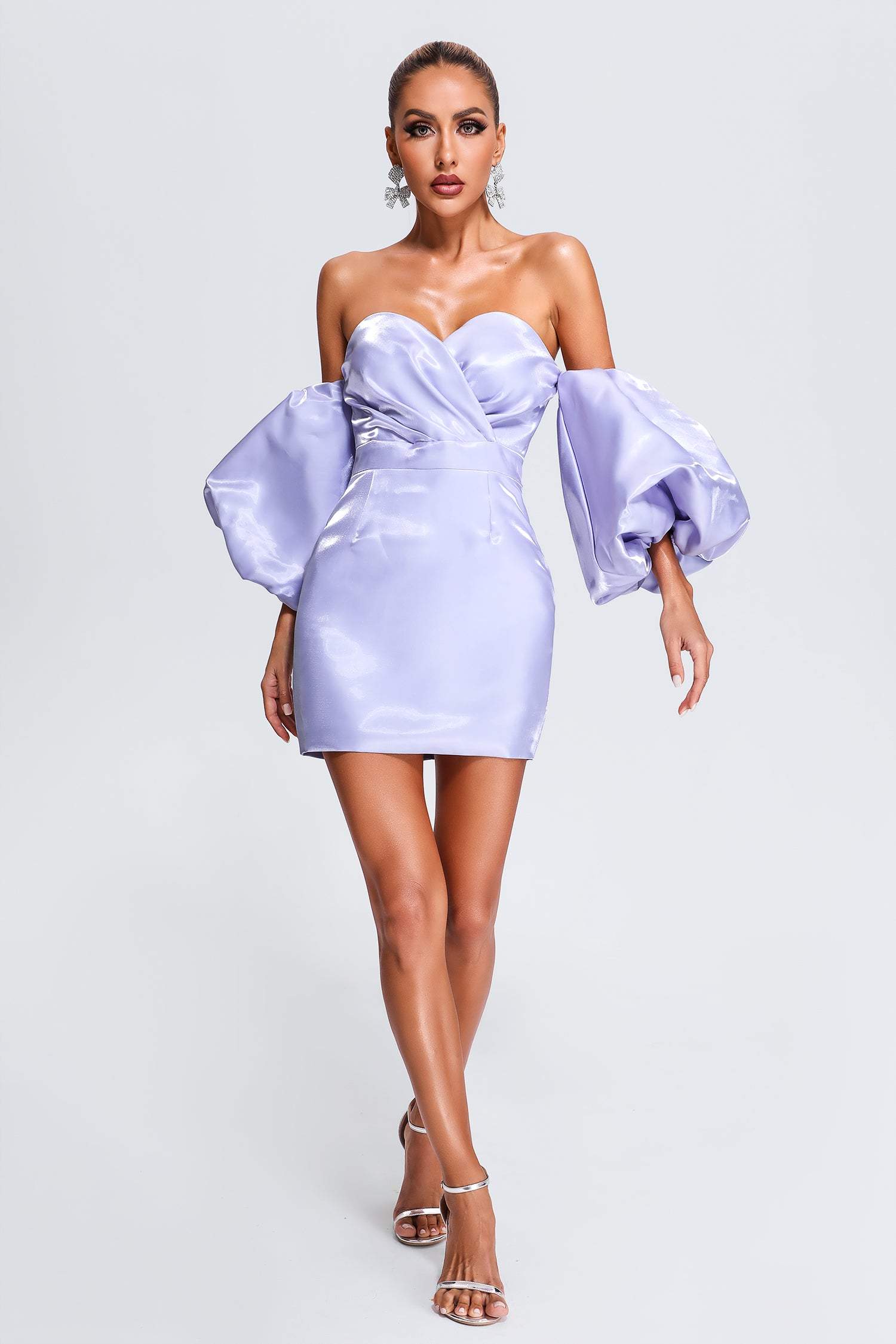 Alexandrine Puff Sleeve Mini Dress - Purple