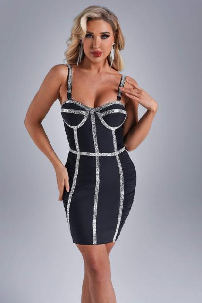 Carola Rhinestone Midi Bandage Dress - Bellabarnett
