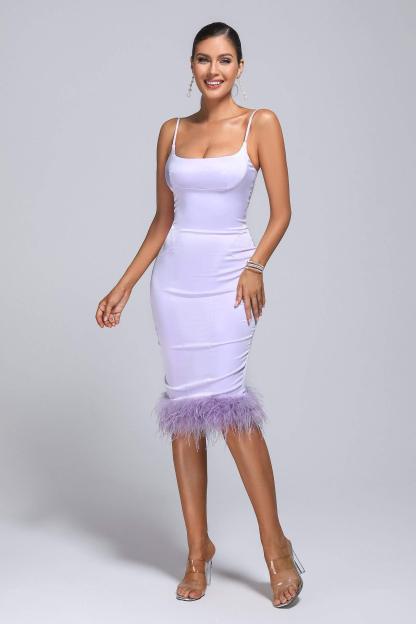 Bellina Feather Satin Midi Dress - Bellabarnett